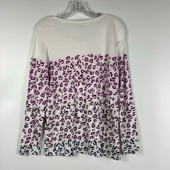 Loft Long Sleeve T-Shirt White Purple Ombre Leopard 100% Cotton Womens Sz Small - Picture 8 of 11